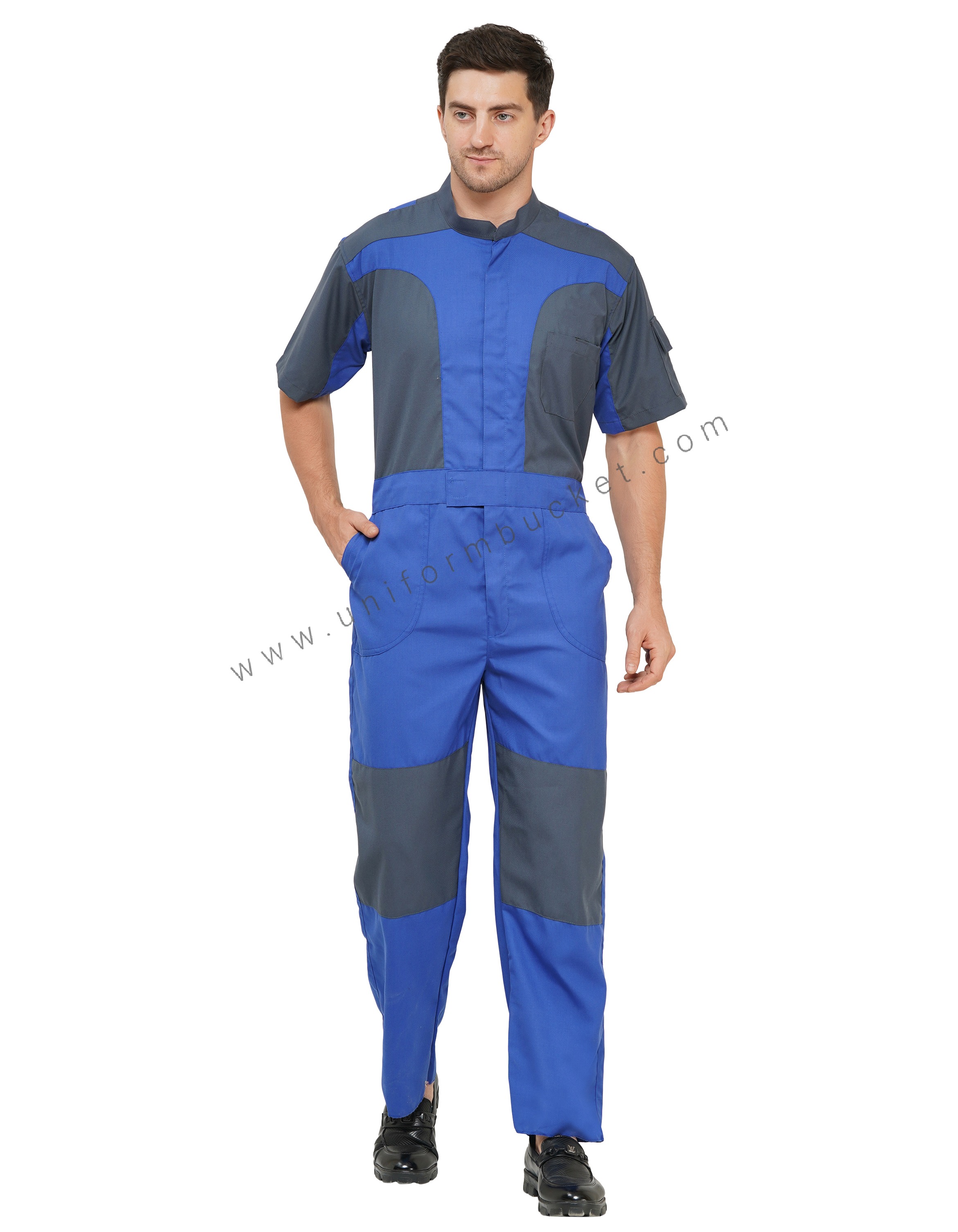 Royal Blue Designer Dungaree With Dark Grey Trim with Half Sleeve view 1